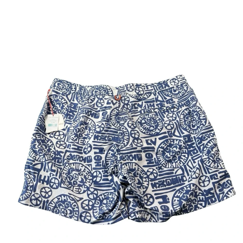 Tori Richard Sun God-Short Mens Navy Hawaiian Swim Trunks 1793-7307 Size 40